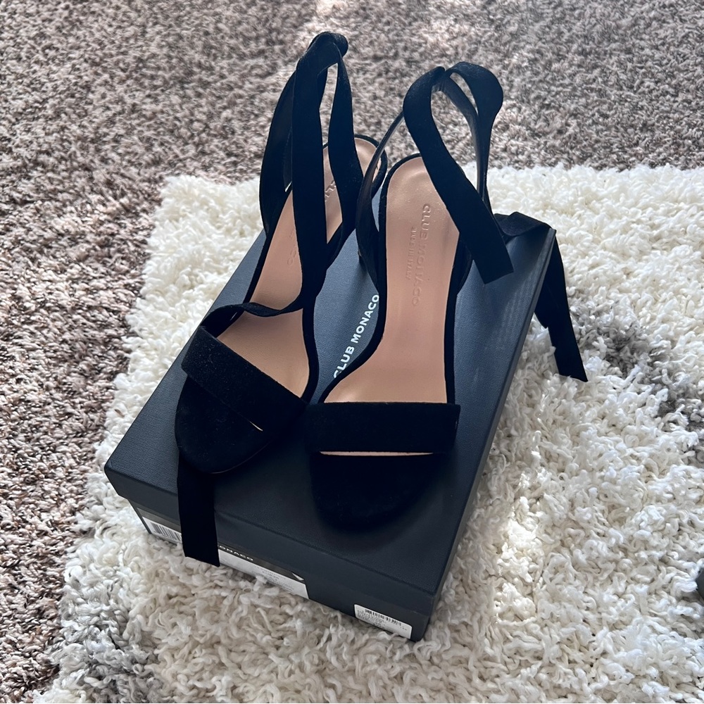 Club Monaco Corla Suede Heel Sandals - Size 8 Black